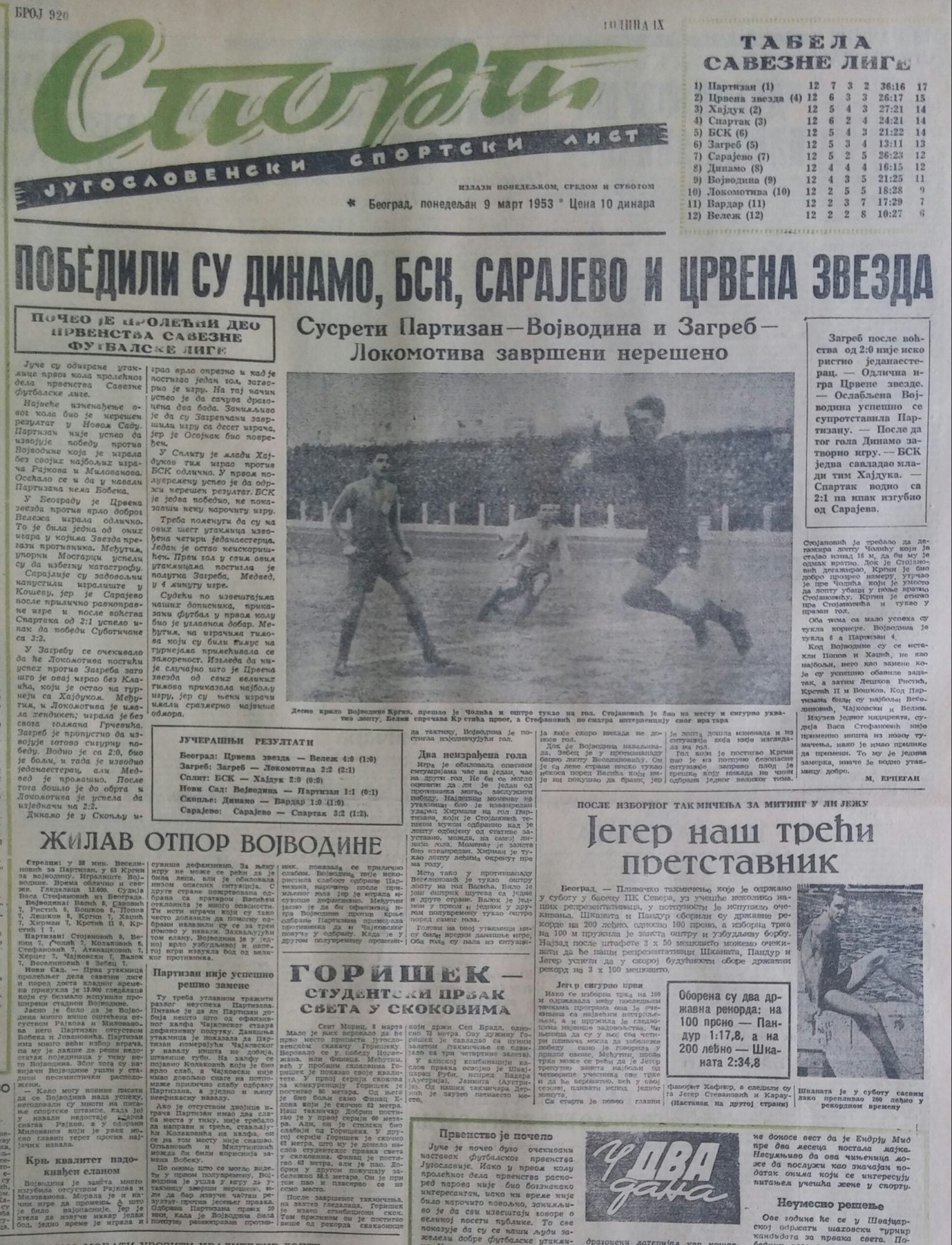 SEZONA 1952/53 08.03.1953.-Vojvodina-Partizan-1-1